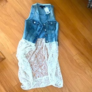 Forever 21 Cool Vest / Dress Denim Lace Size XS 👢🌊💃